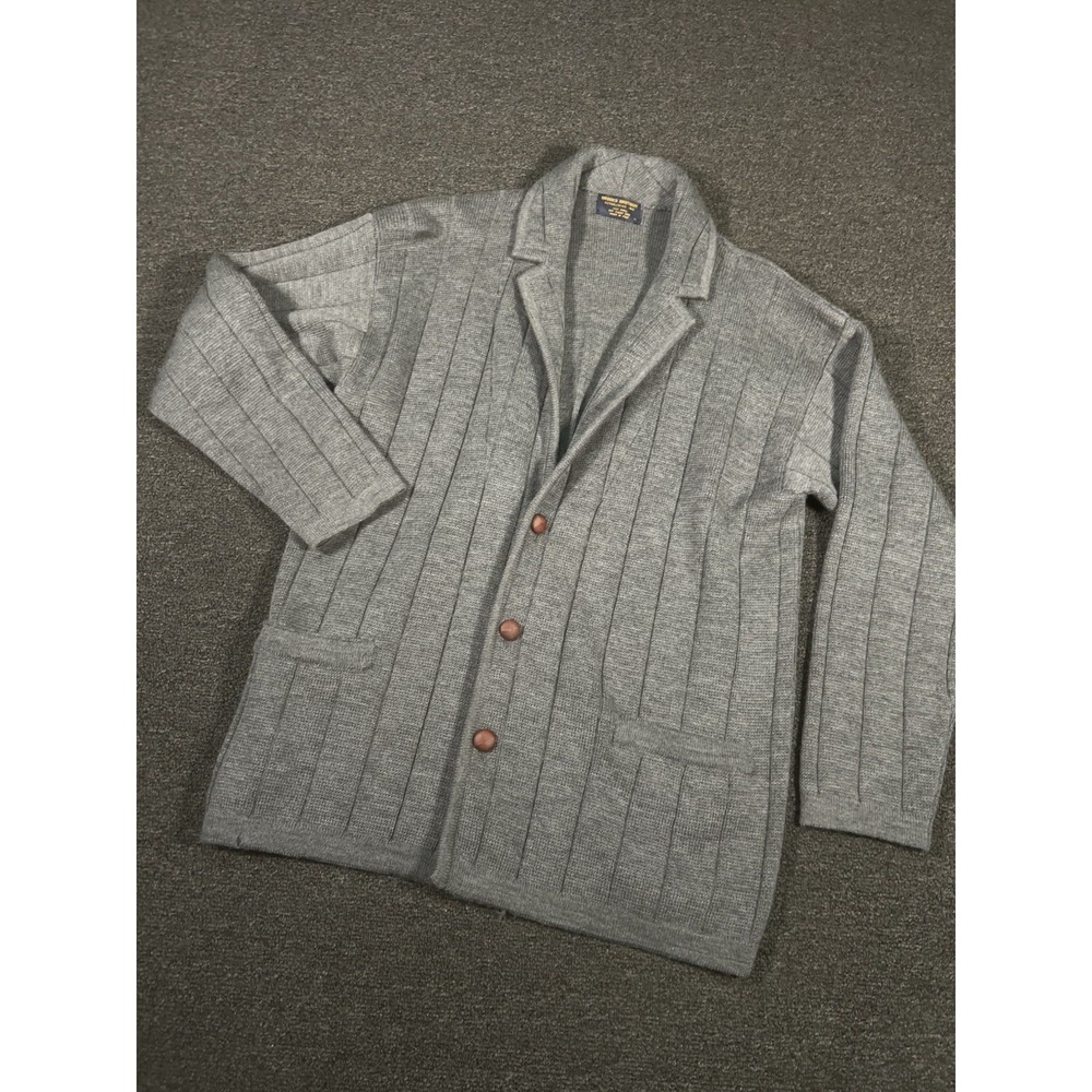 Vintage Brooks Brothers Cardigan Sweater Men XL Gray Wool Ribbed Italy Old Money
